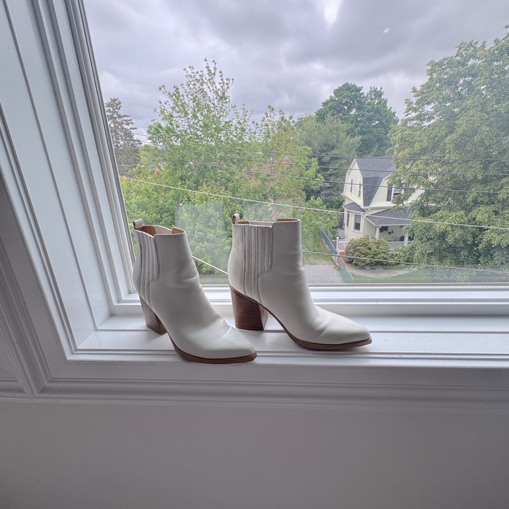 White Leather Ankle Boots by Marc Fisher